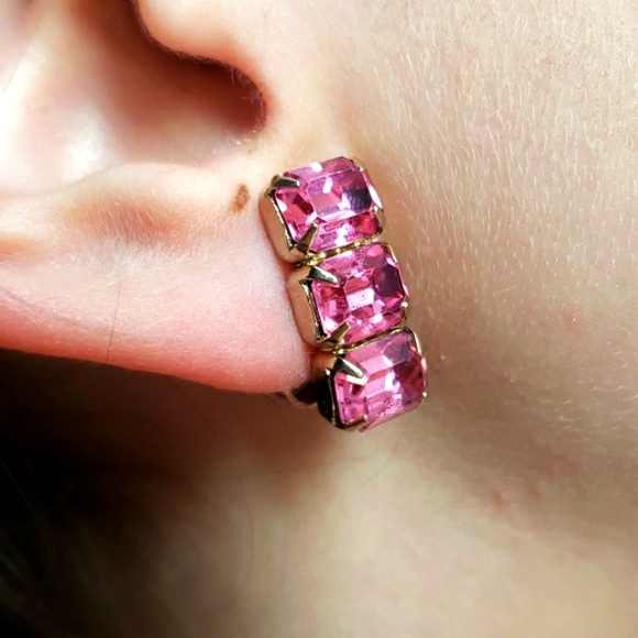 Vintage Authentic 50's Weiss Large Faceted Pink Glass Rhinestone Estate Earrings - Picture 3 of 11